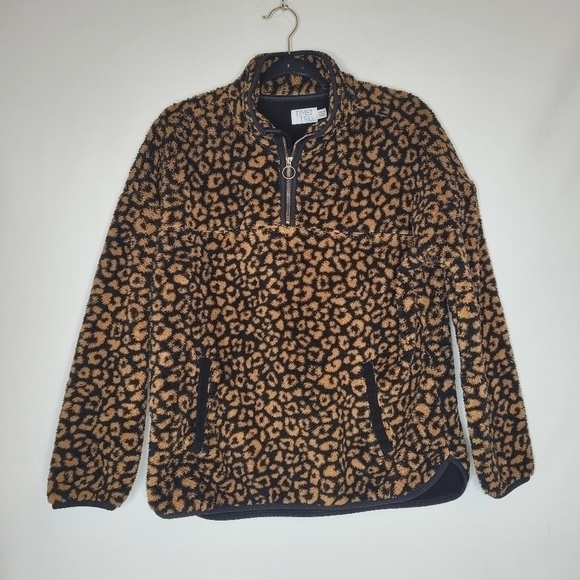 Teddy Leopard Print Zip Pullover Sweater - Picture 3 of 15